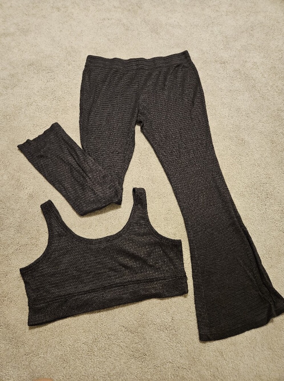 Ribbed Knit Two-Piece Set in Charcoal Black
